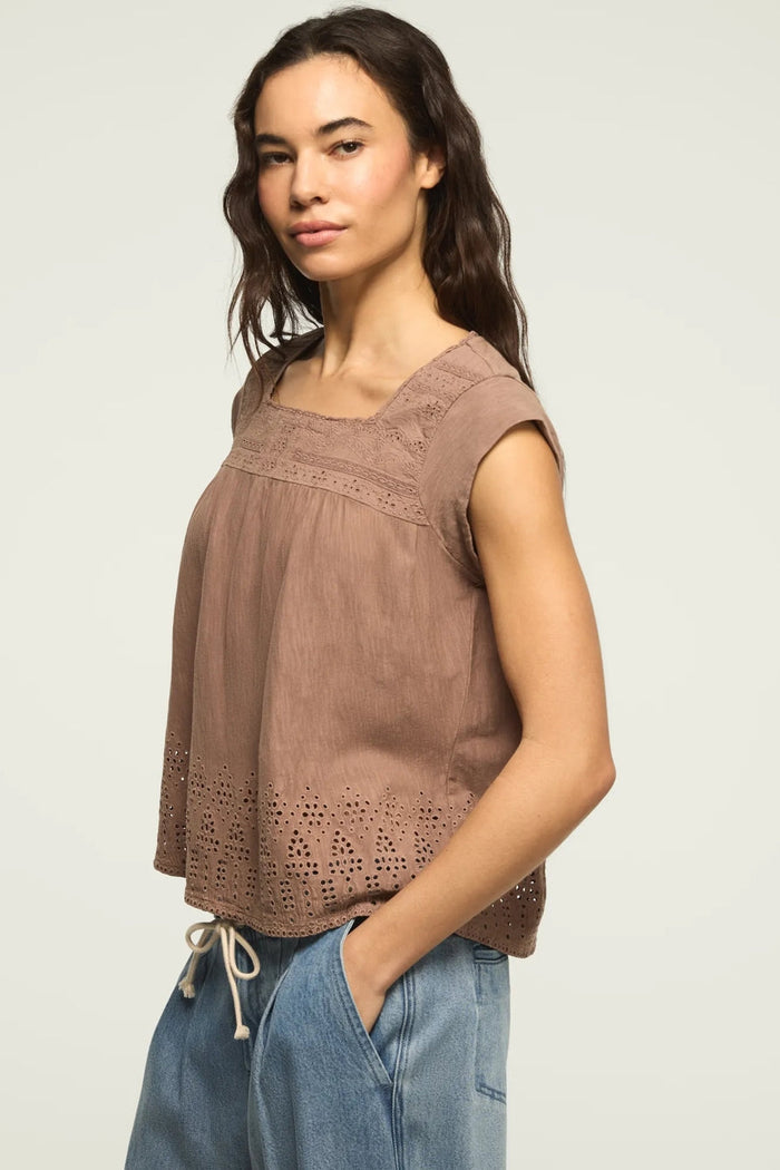 [157875-530] WOMENS LUCKY BRAND SHELL SLEEVE SQUARE NECK TOP - ETHEREA rubbersoled