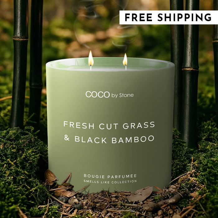 15oz Smells Like Fresh Cut Grass & Black Bamboo Candle Stone Candles