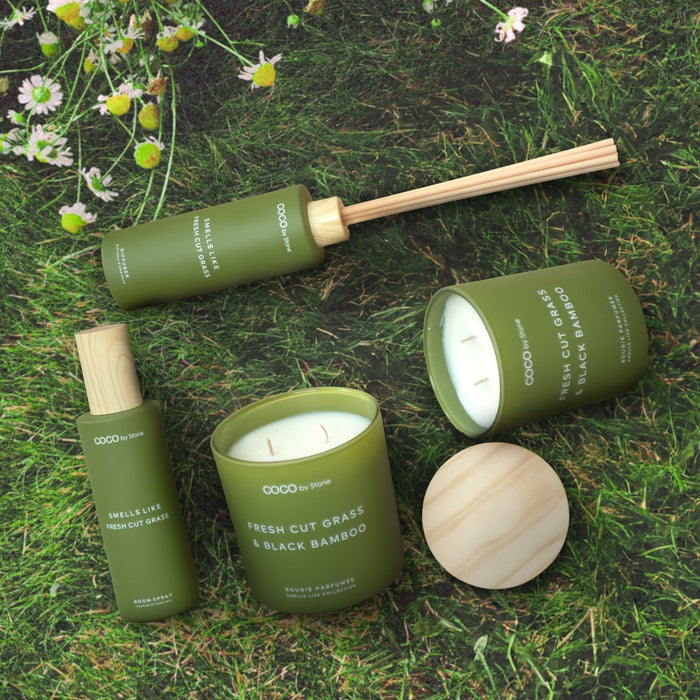 15oz Smells Like Fresh Cut Grass & Black Bamboo Candle Stone Candles