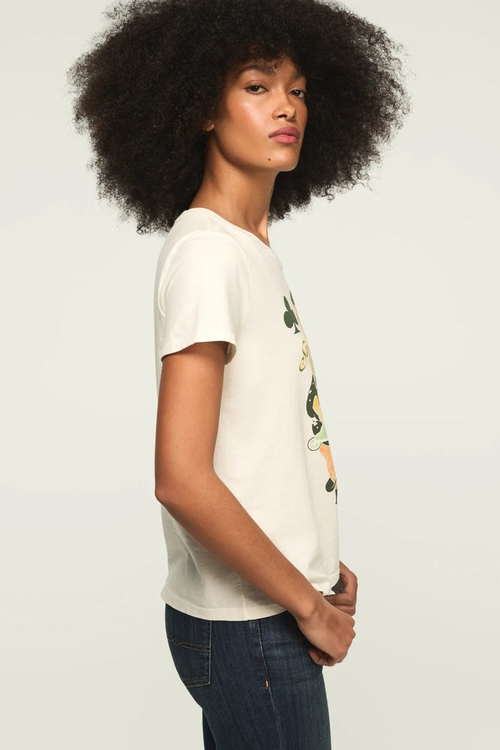 [163141-100] WOMENS LUCKY BRAND STAY LUCKY CARD CLASSIC CREW - GARDENIA rubbersoled