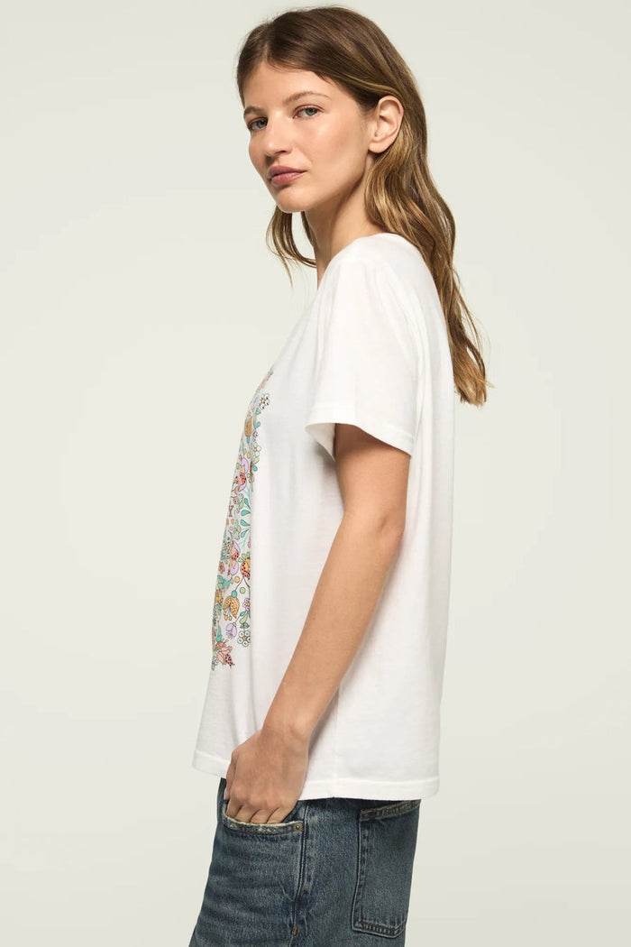 [163160-110] WOMENS LUCKY BRAND FLORAL POSTER EMBELLISHED CLASSIC CREW rubbersoled