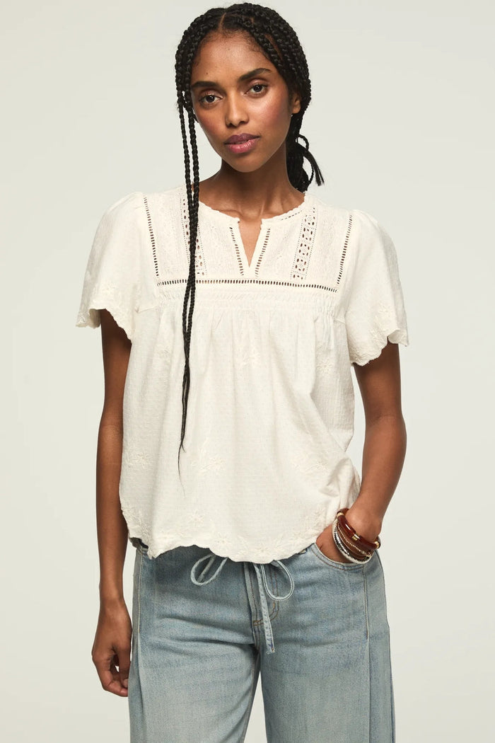 [167312-110] WOMENS LUCKY BRAND VERTICAL TRIMMED SHELL TEE - WHISPER WHITE rubbersoled