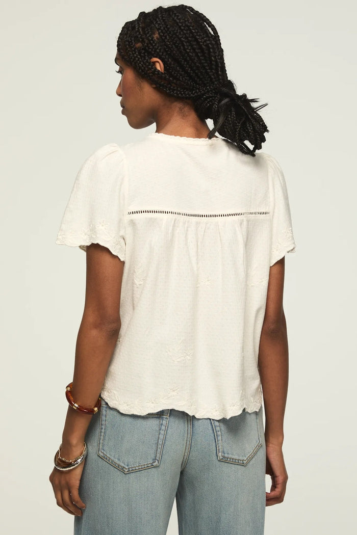 [167312-110] WOMENS LUCKY BRAND VERTICAL TRIMMED SHELL TEE - WHISPER WHITE rubbersoled