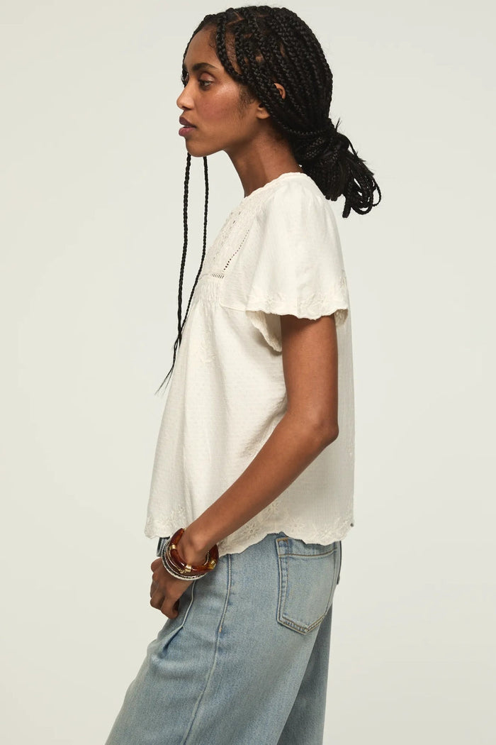 [167312-110] WOMENS LUCKY BRAND VERTICAL TRIMMED SHELL TEE - WHISPER WHITE rubbersoled