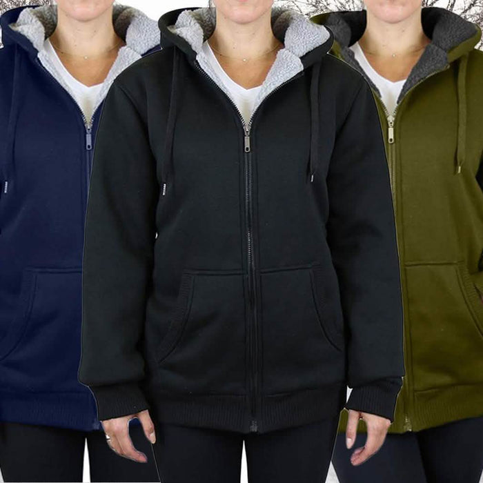 2-Pack: Women's Heavyweight Loose-Fit Sherpa Fleece-Lined Zip Hoodie DailySale