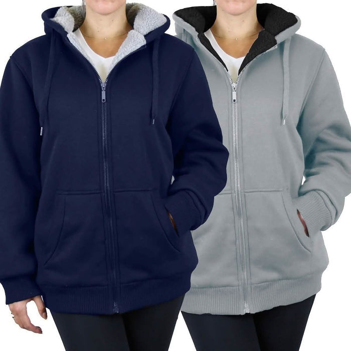 2-Pack: Women's Heavyweight Loose-Fit Sherpa Fleece-Lined Zip Hoodie DailySale