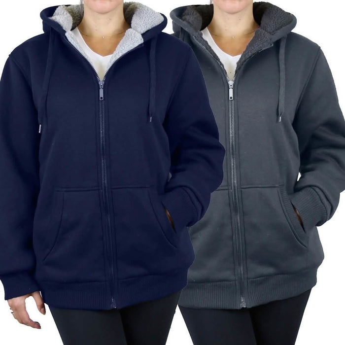2-Pack: Women's Heavyweight Loose-Fit Sherpa Fleece-Lined Zip Hoodie DailySale