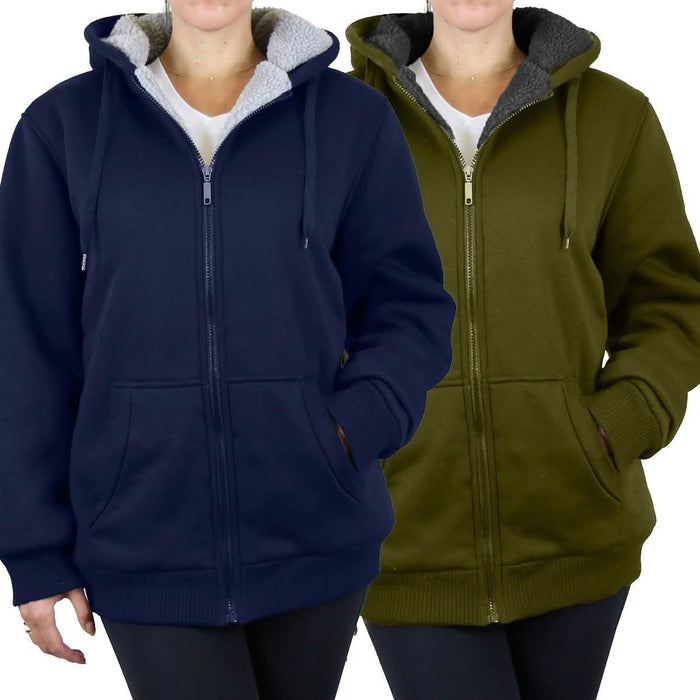 2-Pack: Women's Heavyweight Loose-Fit Sherpa Fleece-Lined Zip Hoodie DailySale