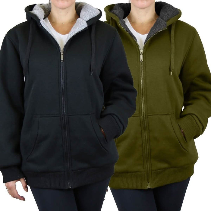 2-Pack: Women's Heavyweight Loose-Fit Sherpa Fleece-Lined Zip Hoodie DailySale