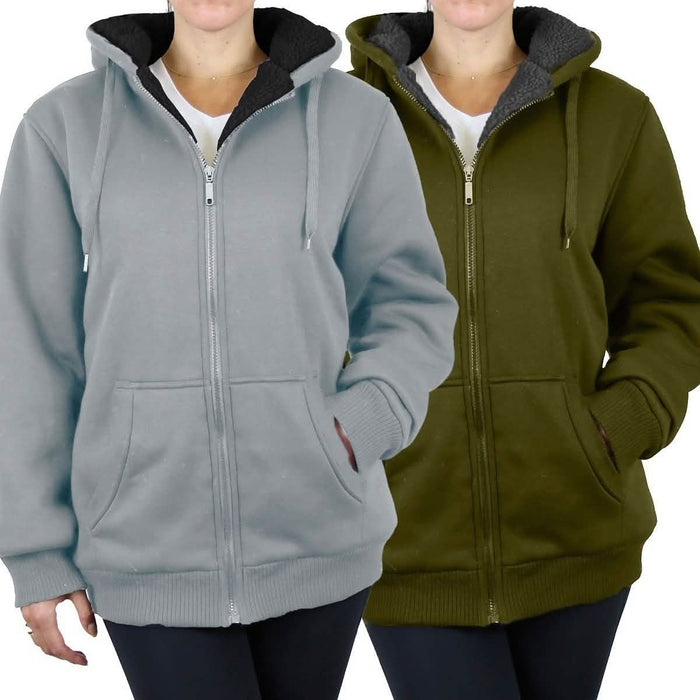 2-Pack: Women's Heavyweight Loose-Fit Sherpa Fleece-Lined Zip Hoodie DailySale