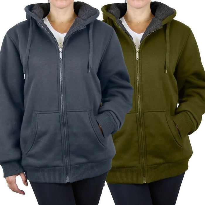 2-Pack: Women's Heavyweight Loose-Fit Sherpa Fleece-Lined Zip Hoodie DailySale