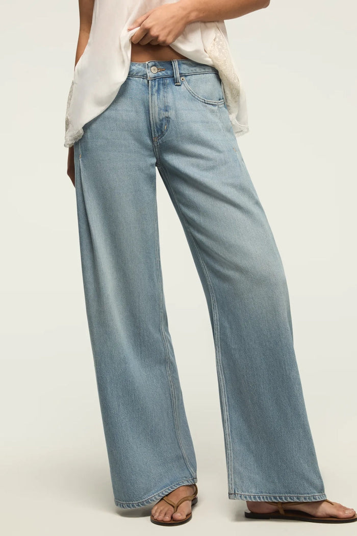 [7W15814-430] WOMENS LUCKY BRAND PLEATED LIQUID DENIM LUXE PALAZZO - RIVER rubbersoled