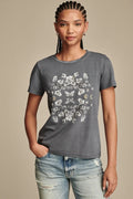 [7W86893-491] WOMENS LUCKY BRAND MIRROR FLORAL CLASSIC CREW - DRESS BLUES rubbersoled