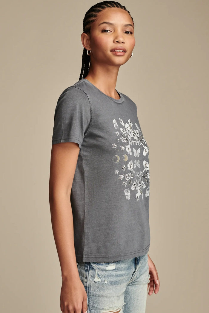 [7W86893-491] WOMENS LUCKY BRAND MIRROR FLORAL CLASSIC CREW - DRESS BLUES rubbersoled