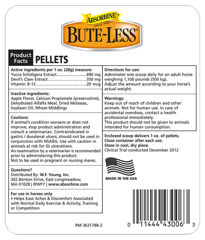 Absorbine Bute - Less Pellets Comfort & Recovery Horse Supplement - EJBE - 5 lbs - 7