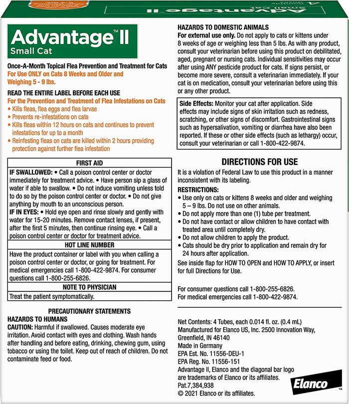 Advantage II Topical Flea Control for Cats & Kittens - E8A5 - Small Cats (5 - 9 lbs) - 4 pack - 2