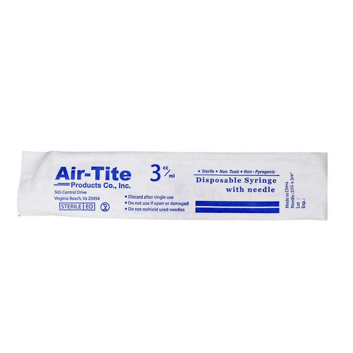 Air - Tite Luer Slip Syringes with Needles, 100 Count - 01101AT-3X22X3-4LS - 3cc LS with 22 g x 3/4" - 3