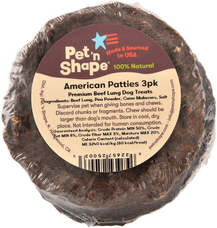 American Patties Premium Beef Lung Dog Treats - QYBR - 1 lb - 3