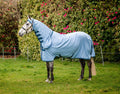 Amigo Ripstop Hoody Horse Fly Sheet - Lightweight, UV & Insect Protection with Integrated Neck Cover - FOWV - 78 in - Azure Blue/Strong Blue & Silver - 1