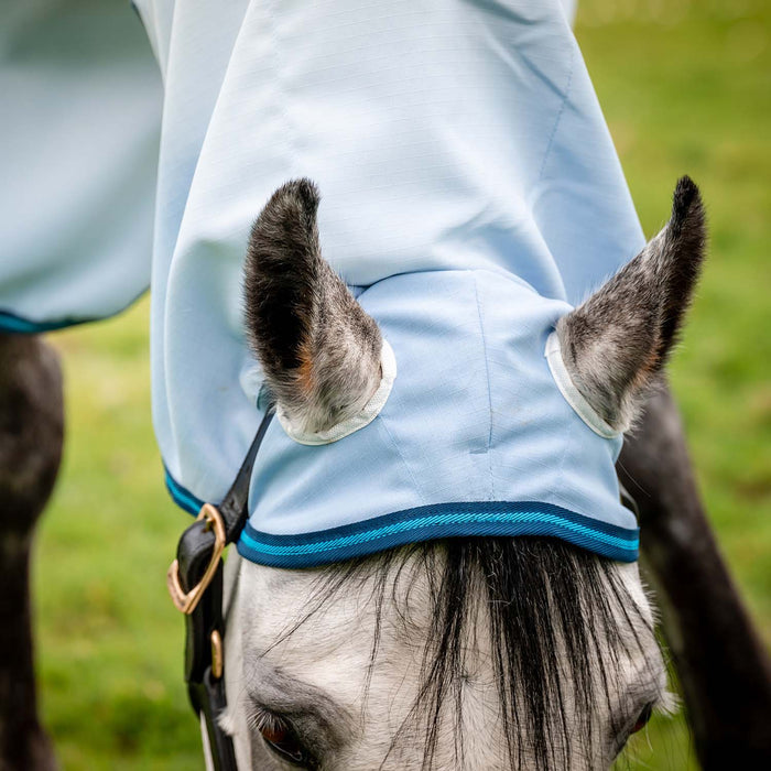 Amigo Ripstop Hoody Horse Fly Sheet - Lightweight, UV & Insect Protection with Integrated Neck Cover - FOWV - 78 in - Azure Blue/Strong Blue & Silver - 3
