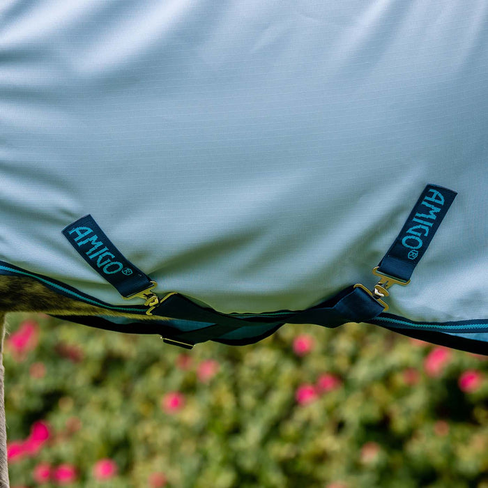 Amigo Ripstop Hoody Horse Fly Sheet - Lightweight, UV & Insect Protection with Integrated Neck Cover - FOWV - 78 in - Azure Blue/Strong Blue & Silver - 4