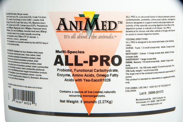 Animed ALL - PRO Probiotic Supplement for Multi - Species Animals - AXAR - 5 lbs - 5