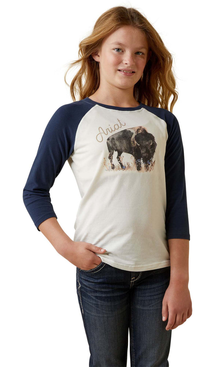 Ariat Girl's Painted Buffalo Raglan T-Shirt - AI239 - Small - 1