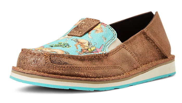 Ariat Women's Cruiser Slip - On Shoes – Comfortable, Lightweight Moc Toe Casual Shoes for Everyday Wear - AI2W1 - 6 - Regular - Copper Metallic/Bucking Turquoise - 2
