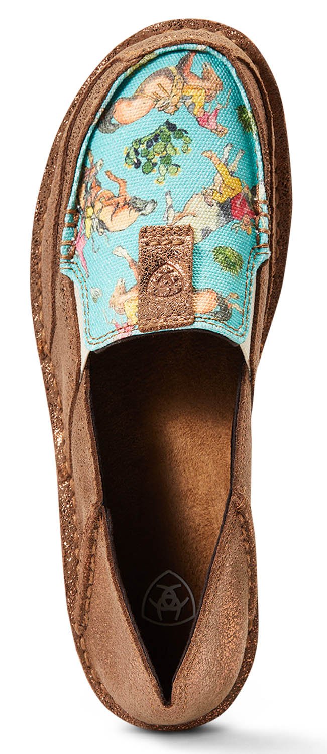 Ariat Women's Cruiser Slip - On Shoes – Comfortable, Lightweight Moc Toe Casual Shoes for Everyday Wear - AI2W1 - 6 - Regular - Copper Metallic/Bucking Turquoise - 5