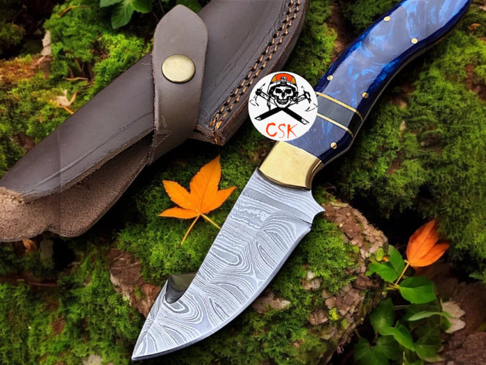 Azure Fury: Hand-Forged Damascus Hunting Knife cskforged