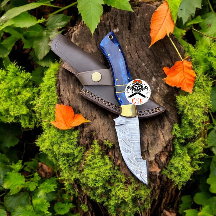 Azure Fury: Hand-Forged Damascus Hunting Knife cskforged