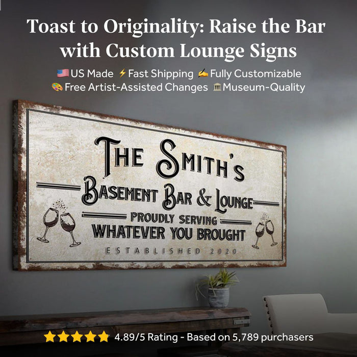 Basement Bar And Lounge Sign Tailored Canvases
