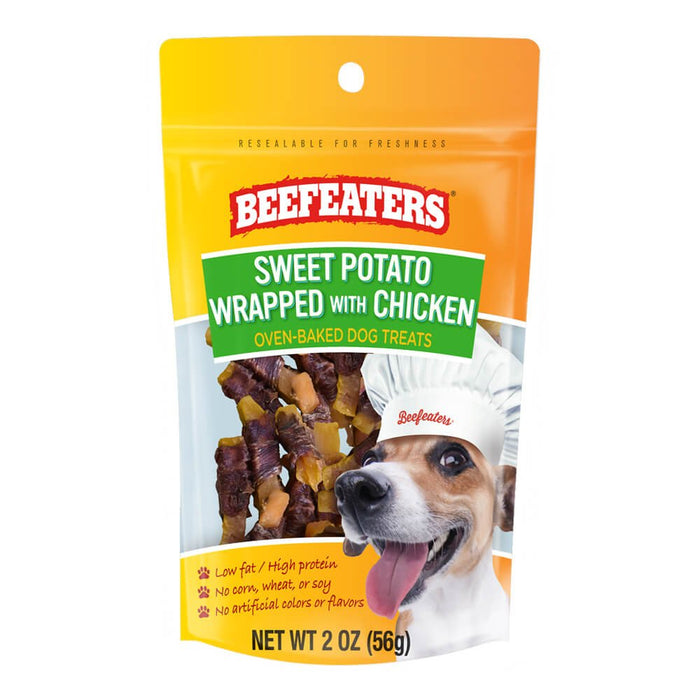 Beefeaters Sweet Potato Wrapped with Chicken | No Corn, Wheat, Soy, Gluten, Low Fat | Chewy Whole Muscle Jerky | Dog Training Treats Reward or Snack - 031BE-02248-12 - 2 oz, Case of 12 - 1