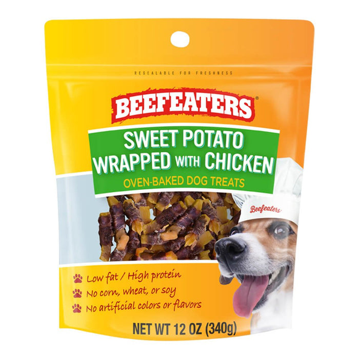 Beefeaters Sweet Potato Wrapped with Chicken | No Corn, Wheat, Soy, Gluten, Low Fat | Chewy Whole Muscle Jerky | Dog Training Treats Reward or Snack - 031BE-02395 - 12oz - 8