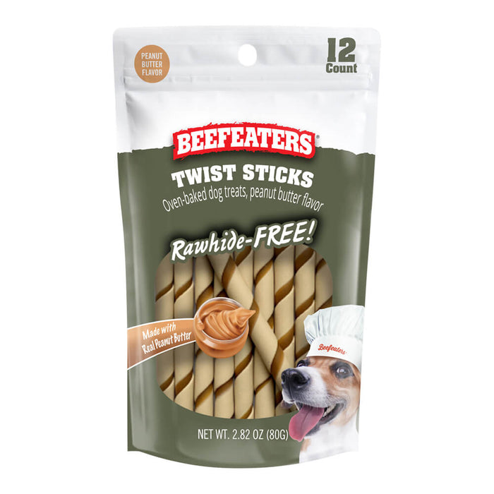 Beefeaters Twist Sticks, Rawhide Free, Oven Baked Dog Treats - Peanut Butter Flavored - 031BE-02515-12 - Peanut Butter - 2.82 oz (Case of 12) - 1