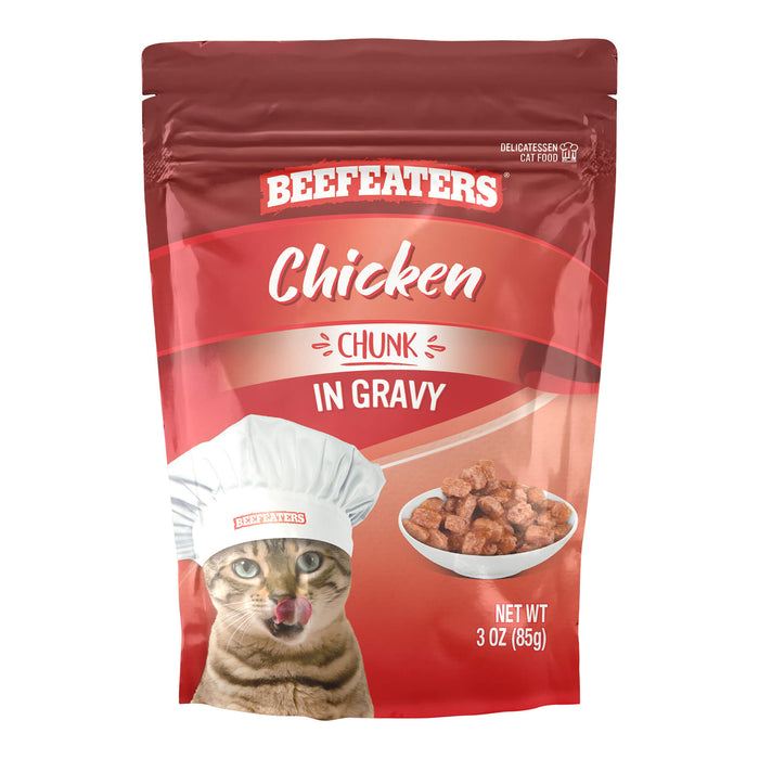 Beefeaters Wet Cat Food Pouch, Chicken Chunk in Gravy, 3 oz, Case of 24 - 030BE-345714 - Chicken in Gravy - Case of 24 (3 oz Pouches) - 1