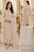 Beige Mirror Work Pure Silk Suit – 3 Piece Embroidered Formal Wear