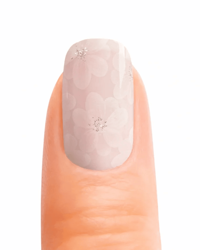 Stickers ongles en gel Bejalia Geeli House avec fleurs rosées et paillettes discrètes