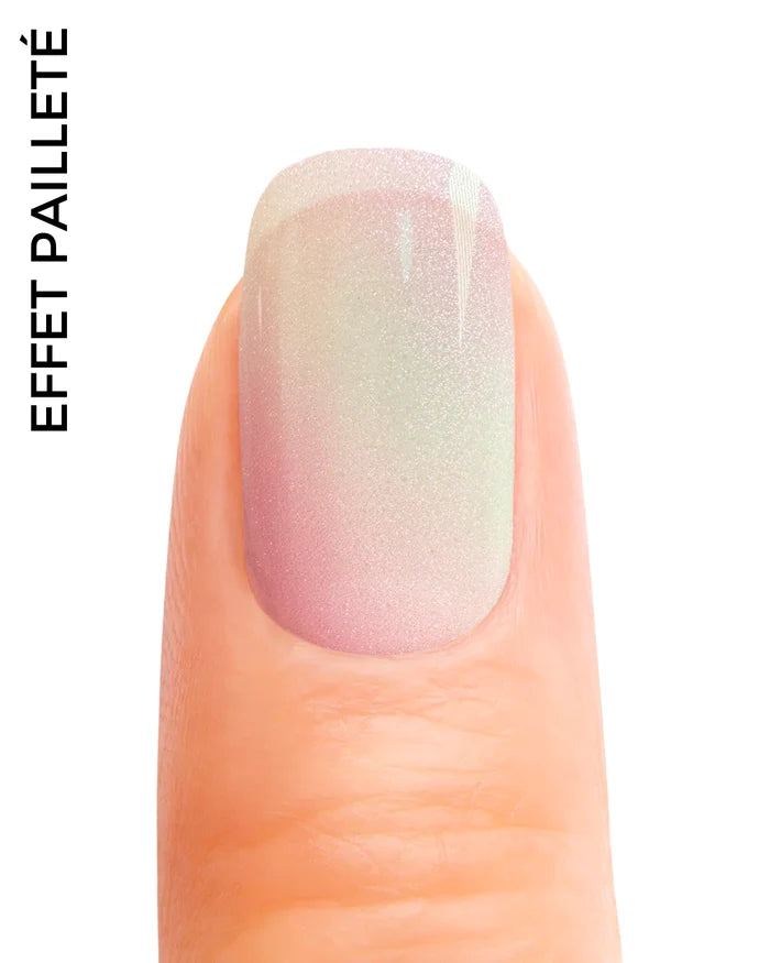 Stickers ongles gel effet babyboomer mauve pailleté avec dégradé transparent scintillant