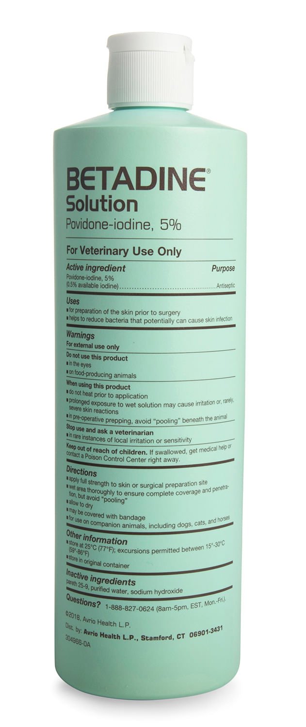 Betadine Antiseptic Solution (Povidone Iodine) Topical Wound Disinfectant for Dogs, Cats & Horses - P7B1 - 16 oz - 2
