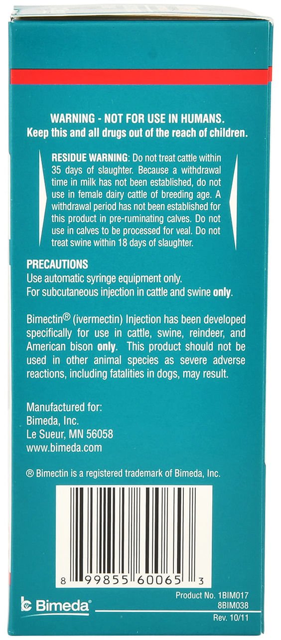Bimectin Injection (1%) Cattle & Swine Dewormer - MOBB4 - 250 mL - 2