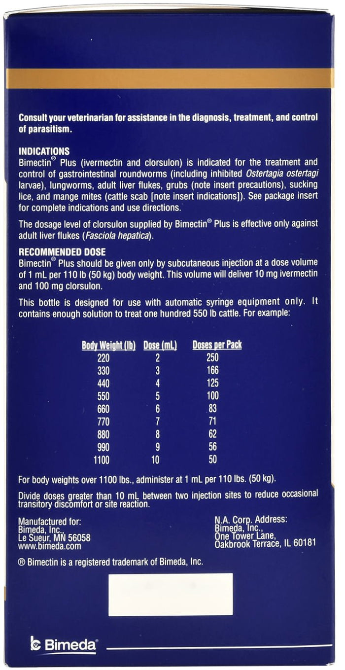 Bimectin Plus Injectable Cattle Wormer - MOBBA - 500 mL - 4