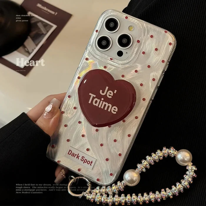 Black Red Heart Grip Tok Stand Holder Dazzling Laser Phone Case For iPhone PhoneShells