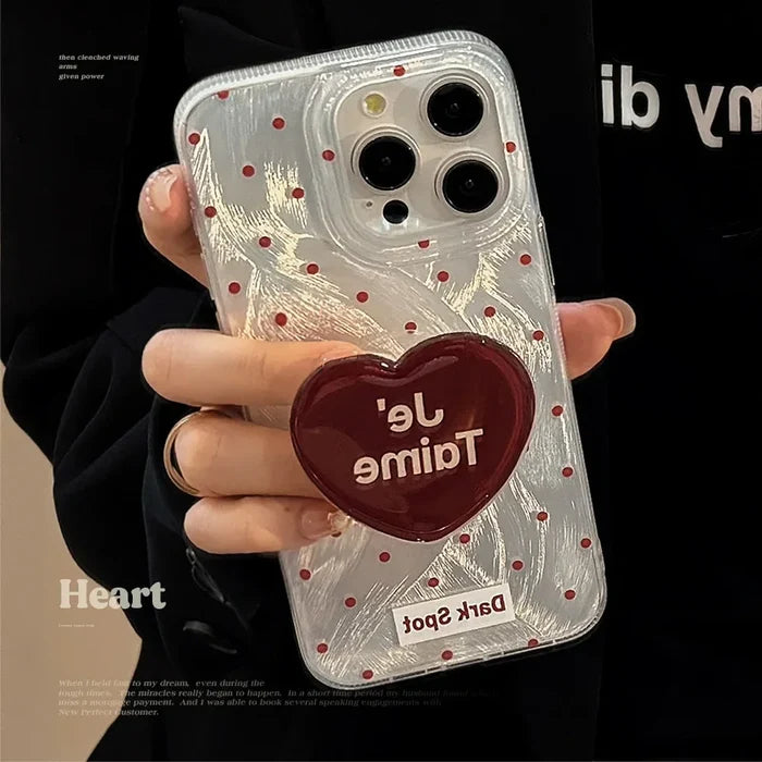 Black Red Heart Grip Tok Stand Holder Dazzling Laser Phone Case For iPhone PhoneShells