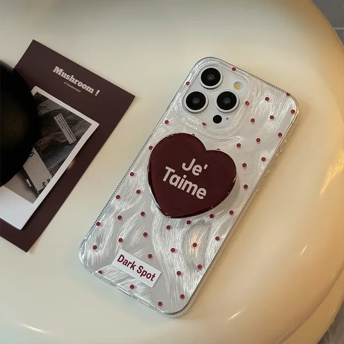 Black Red Heart Grip Tok Stand Holder Dazzling Laser Phone Case For iPhone PhoneShells