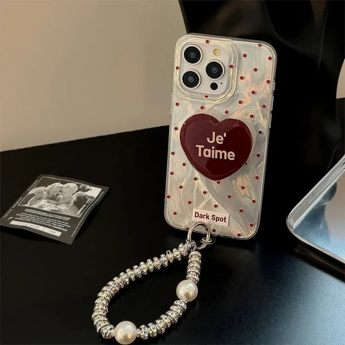 Black Red Heart Grip Tok Stand Holder Dazzling Laser Phone Case For iPhone PhoneShells