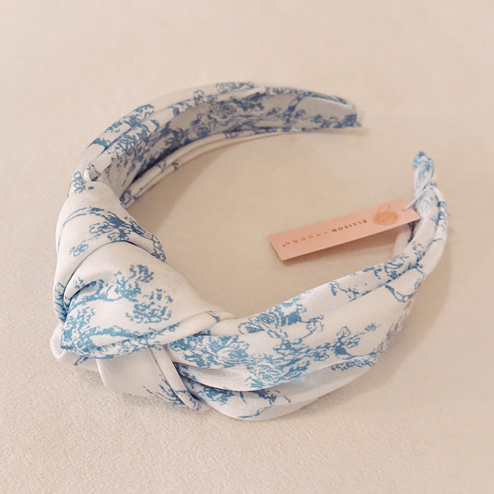 Blue And White Toile Knotted Headband Ellisonyoung.com