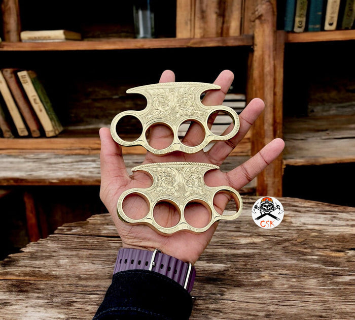 Brass Knuckle Set-Hand Engraved Knuckles cskforged