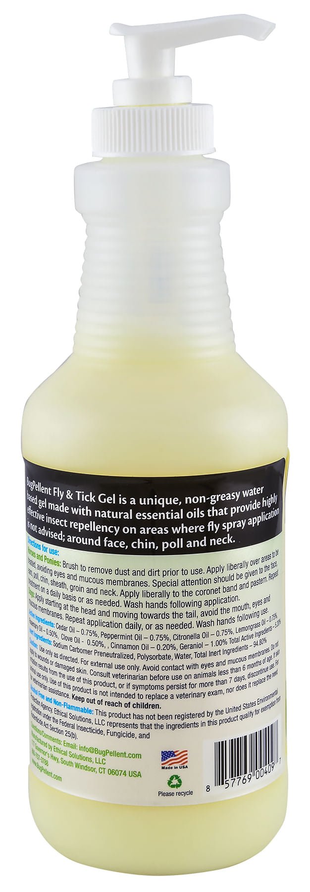 BugPellent Natural Fly & Tick Gel - 5Y1W - 16 oz - 2