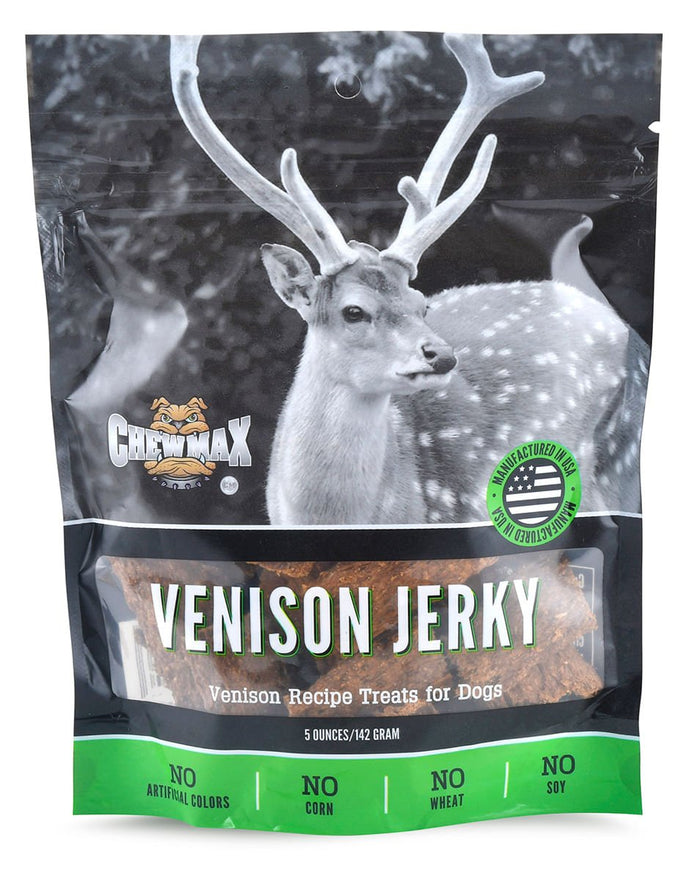ChewMax All Natural Jerky Dog Treats – Chicken, Duck, Pork & Venison, High Protein, Made in USA - CMPCK - Venison - 5 oz - 1